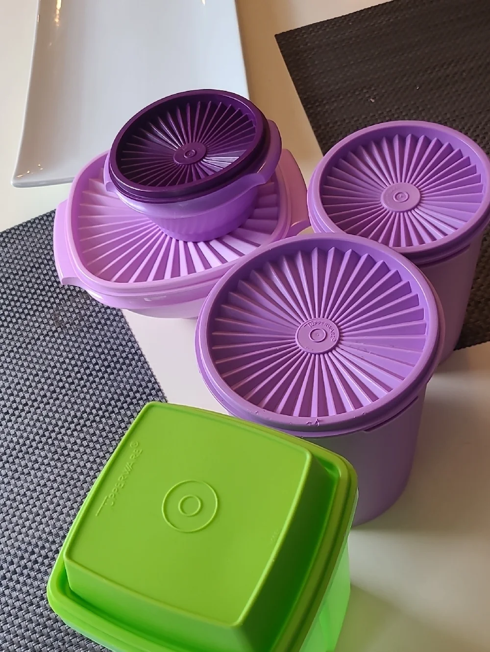 Tupperware Purple and Green Plastic Food Storage Set